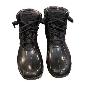 NEW Black Sperry Winter Boots with quilted plaid in interior 6.5